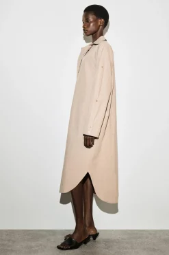 CURVED-SLEEVE COTTON MIDI SHIRT DRESS