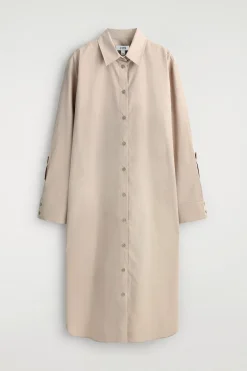 CURVED-SLEEVE COTTON MIDI SHIRT DRESS