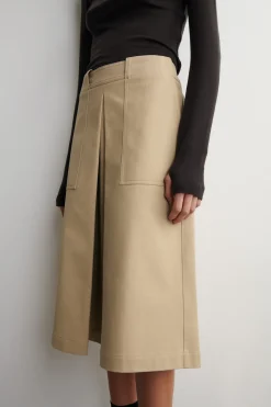 DECONSTRUCTED PLEATED COTTON MIDI SKIRT