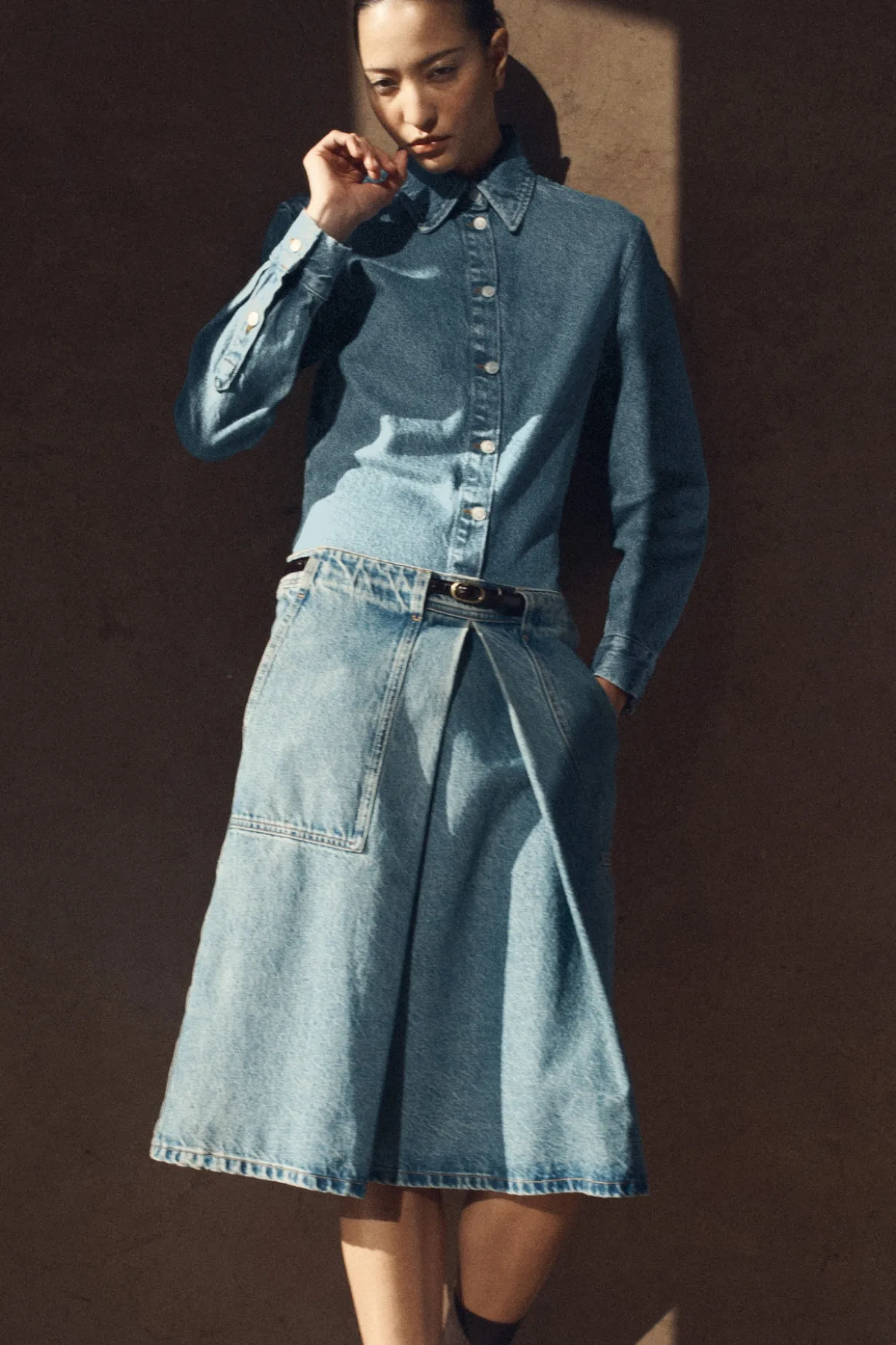 DENIM A-LINE UTILITY SKIRT