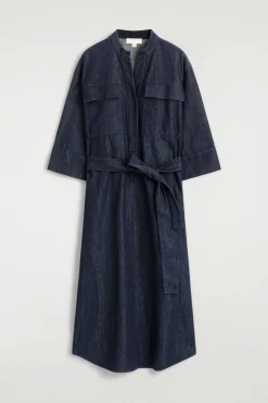 DENIM UTILITY MIDI SHIRT DRESS