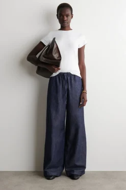 DENIM WIDE-LEG DRAWSTRING PANTS