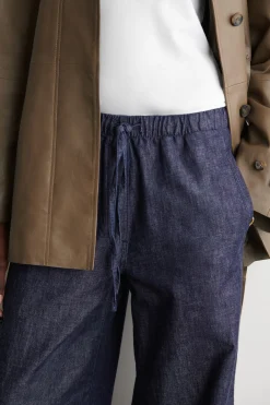 DENIM WIDE-LEG DRAWSTRING PANTS