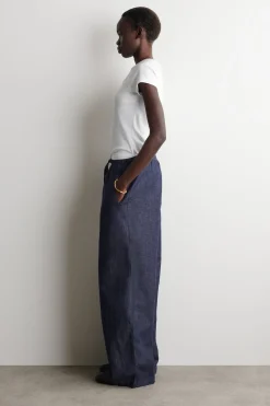 DENIM WIDE-LEG DRAWSTRING PANTS