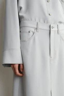 DENIM-EFFECT SILK MIDI SKIRT