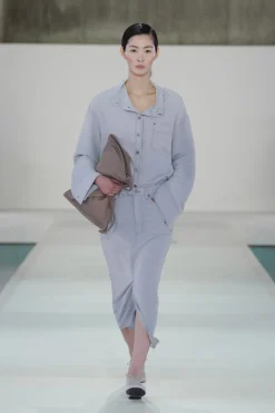 DENIM-EFFECT SILK MOCK-NECK SHIRT