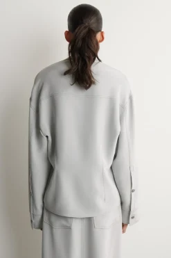 DENIM-EFFECT SILK MOCK-NECK SHIRT