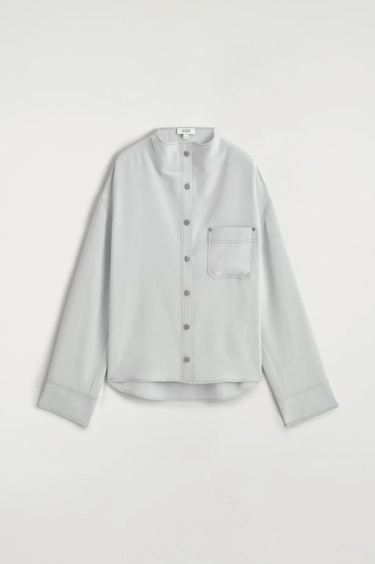 DENIM-EFFECT SILK MOCK-NECK SHIRT
