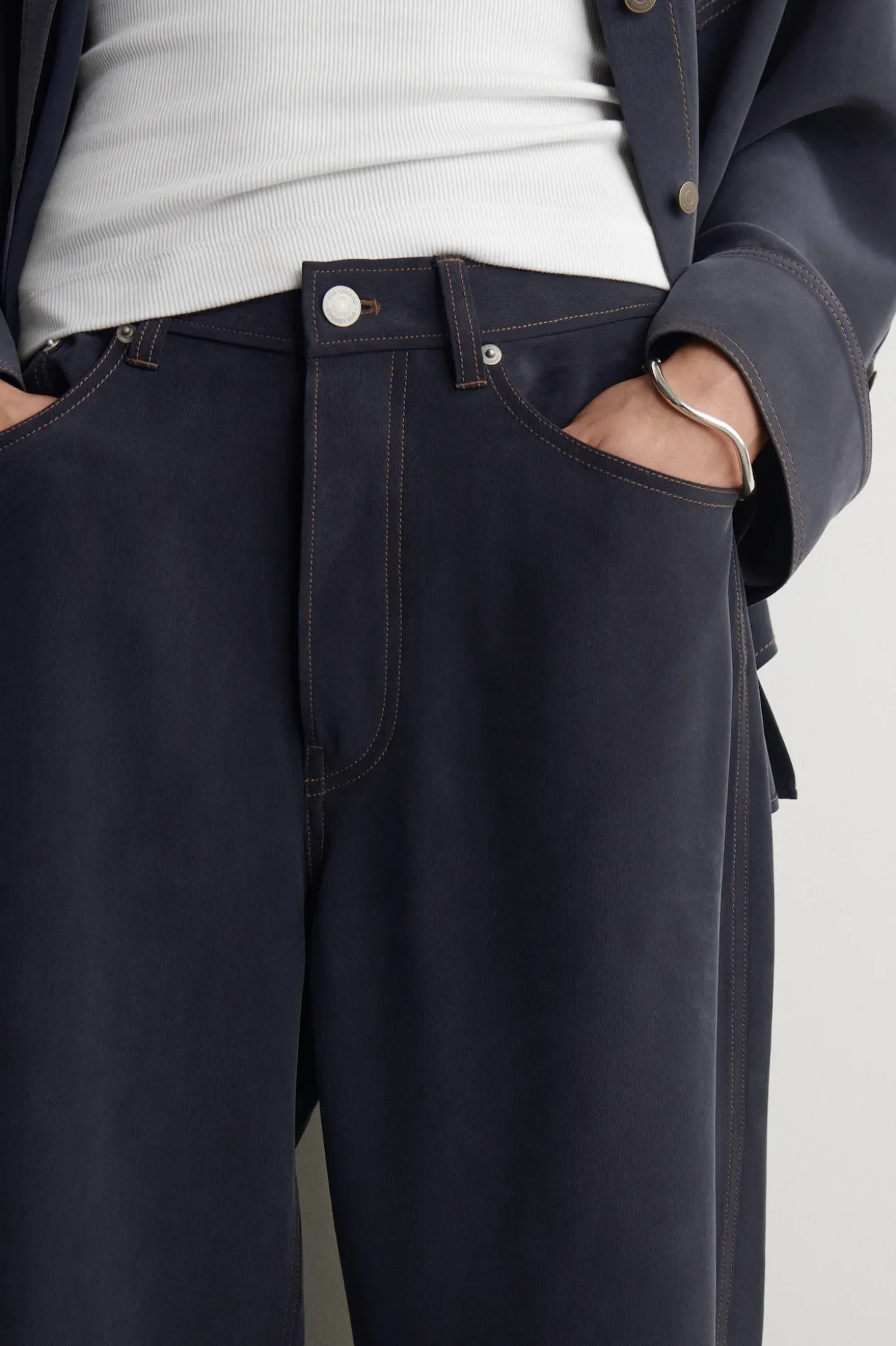 DENIM-EFFECT SILK PANTS