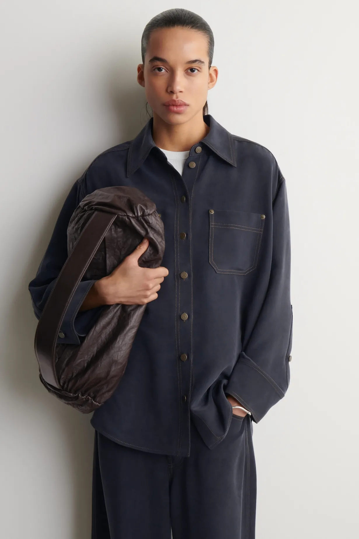 DENIM-EFFECT SILK SHIRT