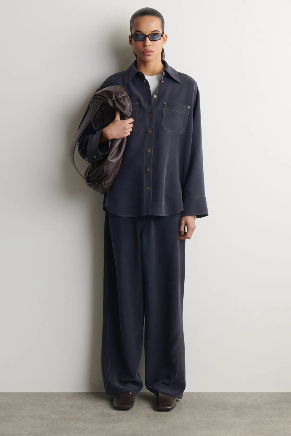 DENIM-EFFECT SILK SHIRT