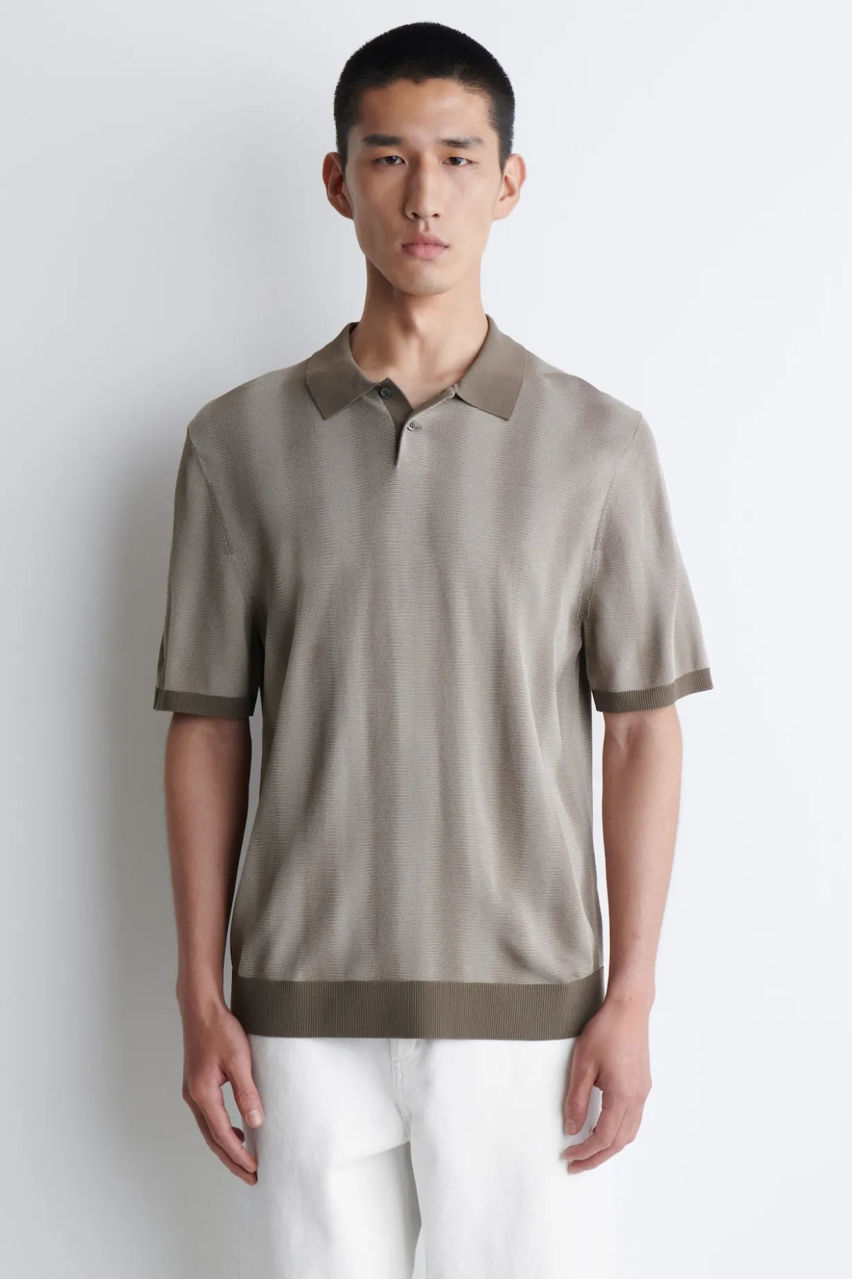 DIFFUSED-STRIPE KNIT POLO SHIRT