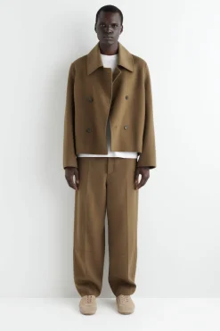 DOUBLE-FACED WOOL BARREL-LEG PANTS