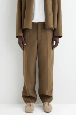DOUBLE-FACED WOOL BARREL-LEG PANTS