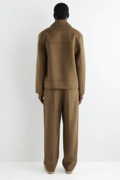 DOUBLE-FACED WOOL BARREL-LEG PANTS