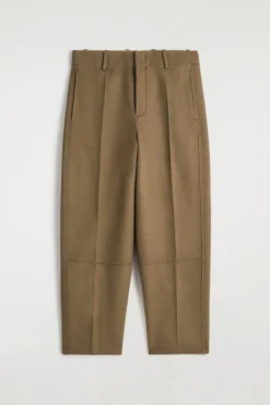 DOUBLE-FACED WOOL BARREL-LEG PANTS