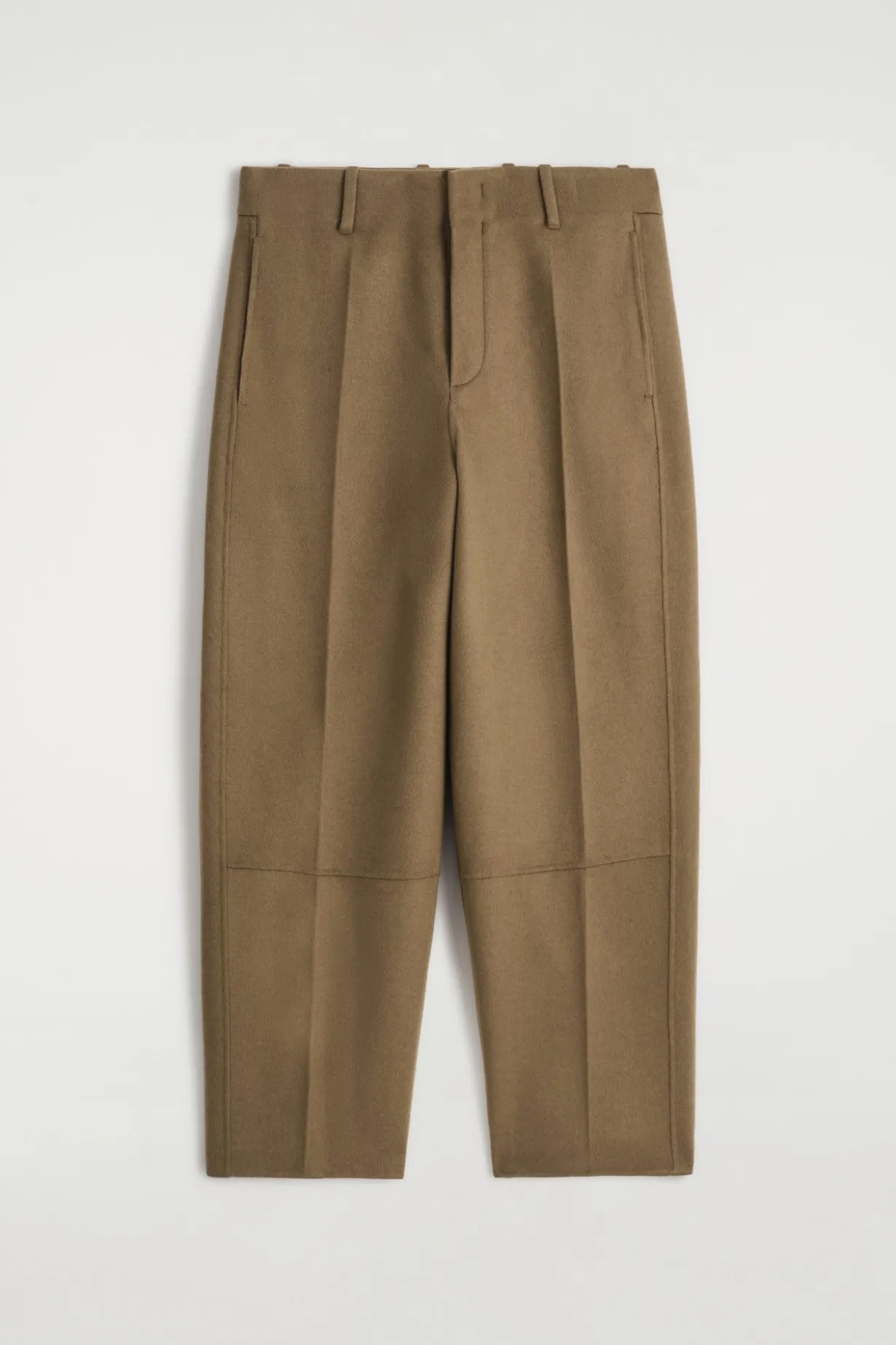 DOUBLE-FACED WOOL BARREL-LEG PANTS