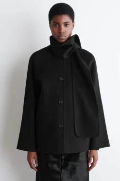 DOUBLE-FACED WOOL SCARF SHORT JACKET