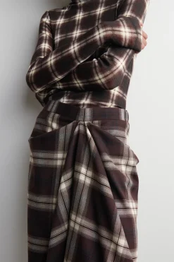 DRAPED CHECKED MIDI SKIRT