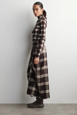 DRAPED CHECKED MIDI SKIRT