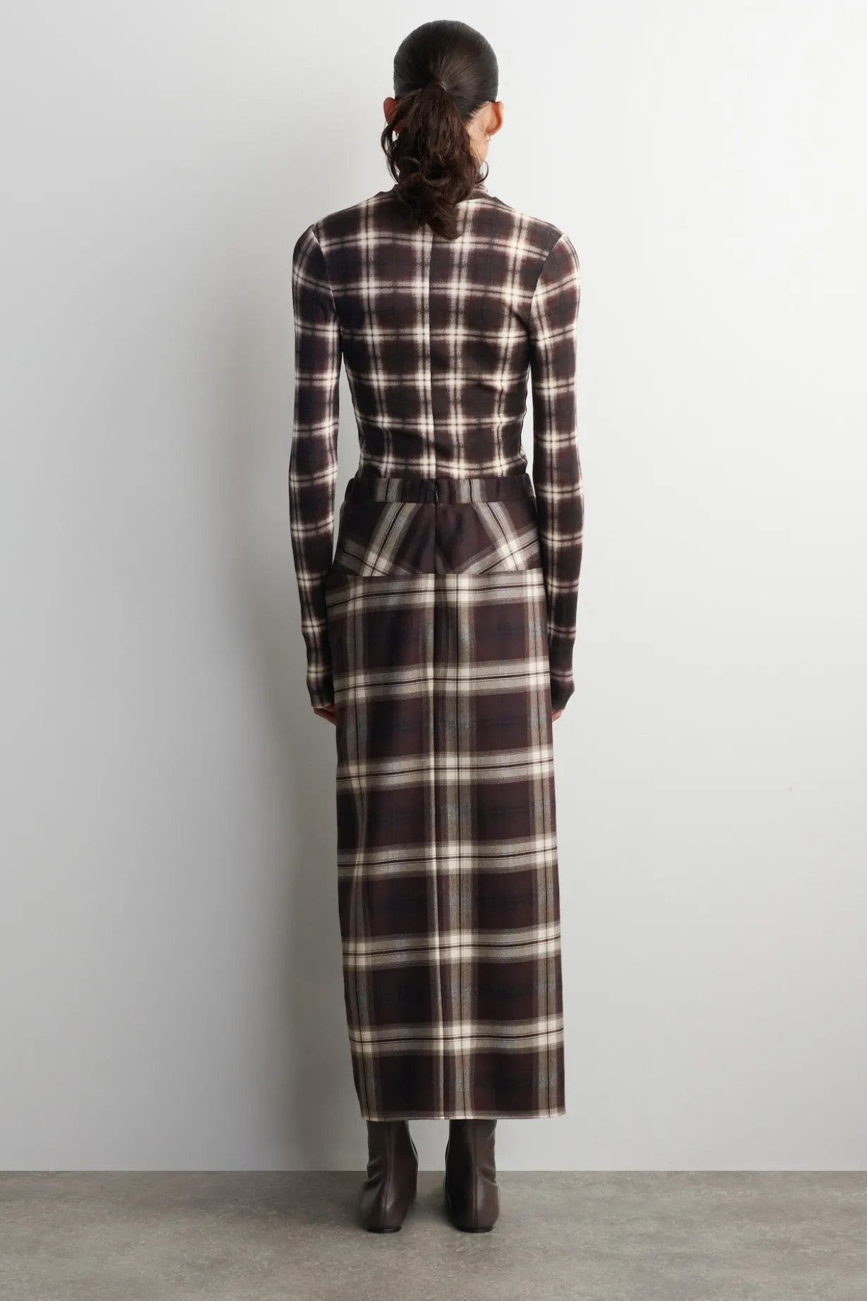 DRAPED CHECKED MIDI SKIRT