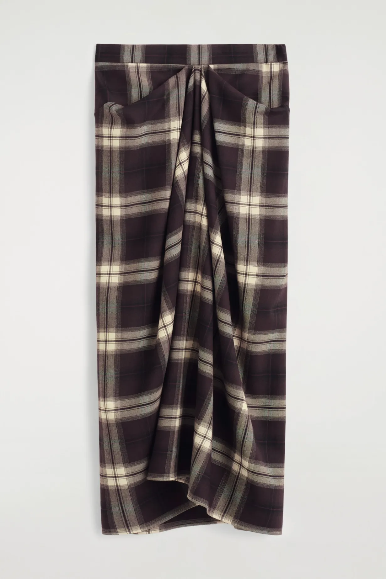 DRAPED CHECKED MIDI SKIRT