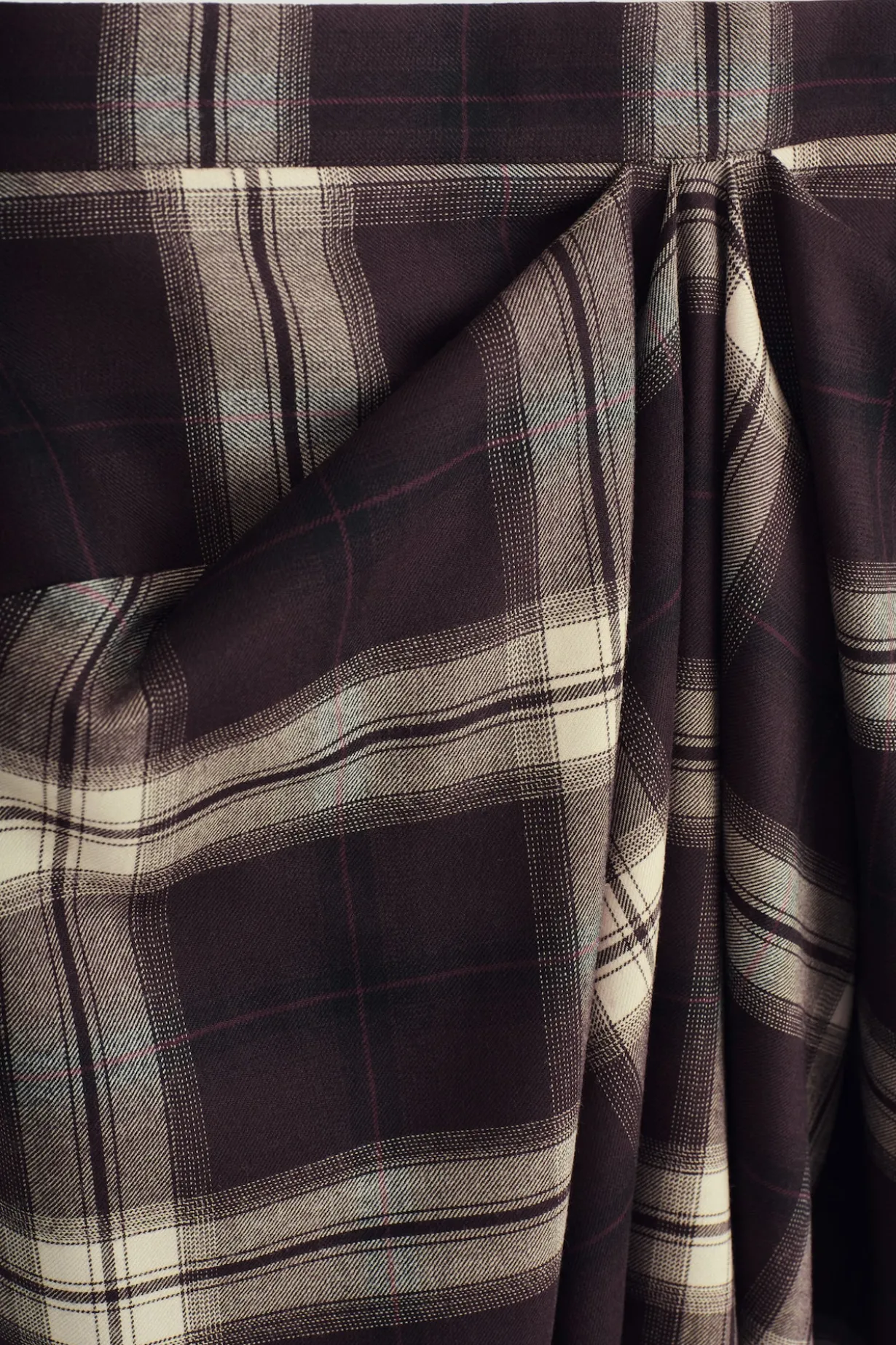 DRAPED CHECKED MIDI SKIRT