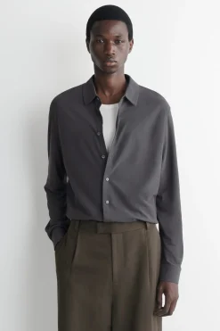 DRAPED COTTON-JERSEY SHIRT