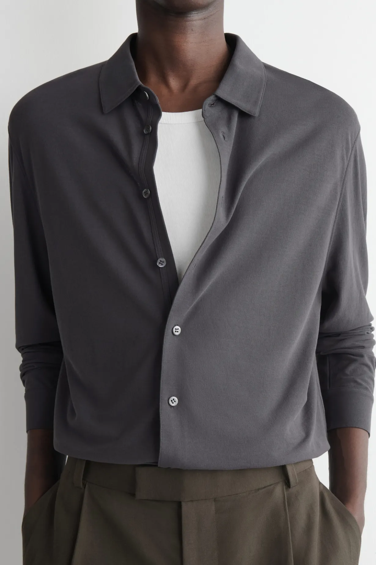 DRAPED COTTON-JERSEY SHIRT