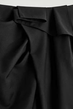DRAPED WOOL WRAP-EFFECT MIDI SKIRT