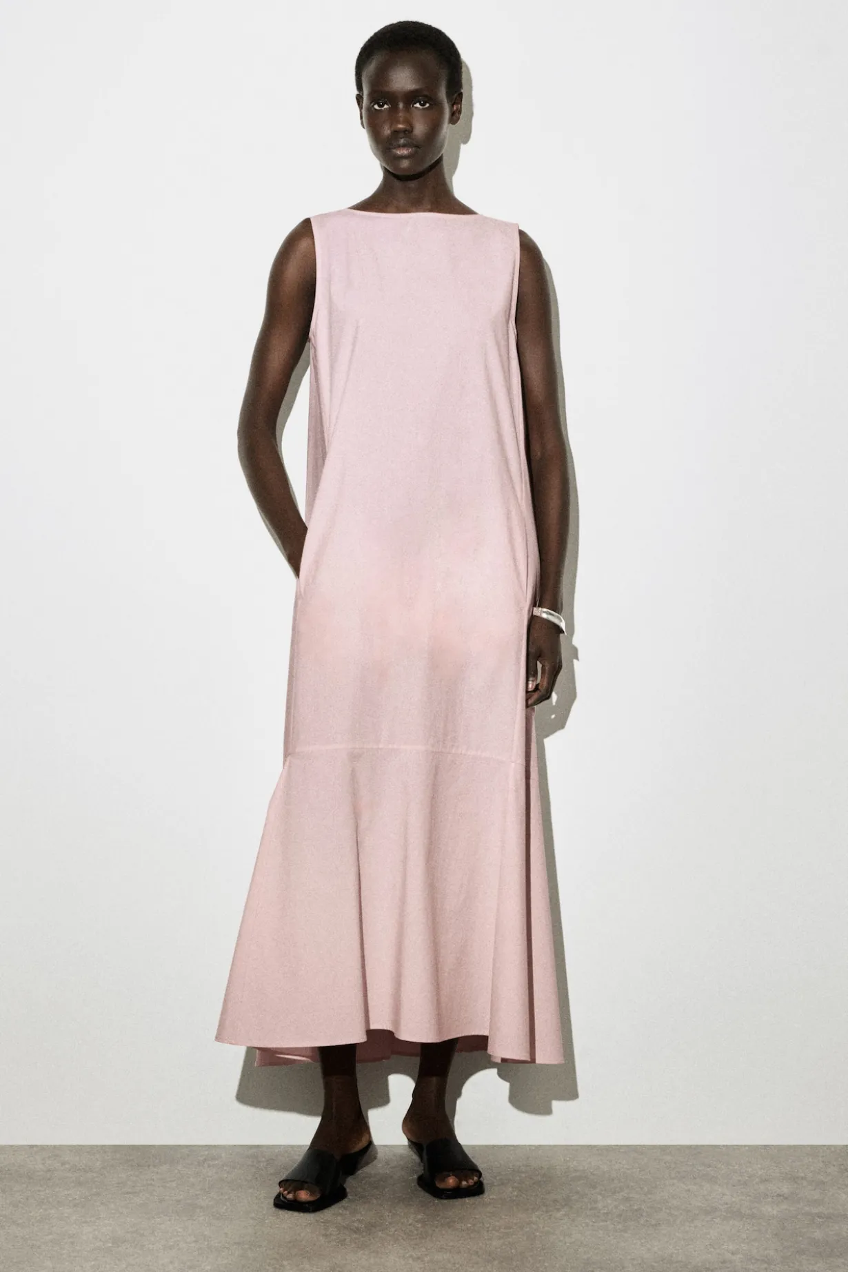 DROPPED-HEM COTTON MIDI DRESS