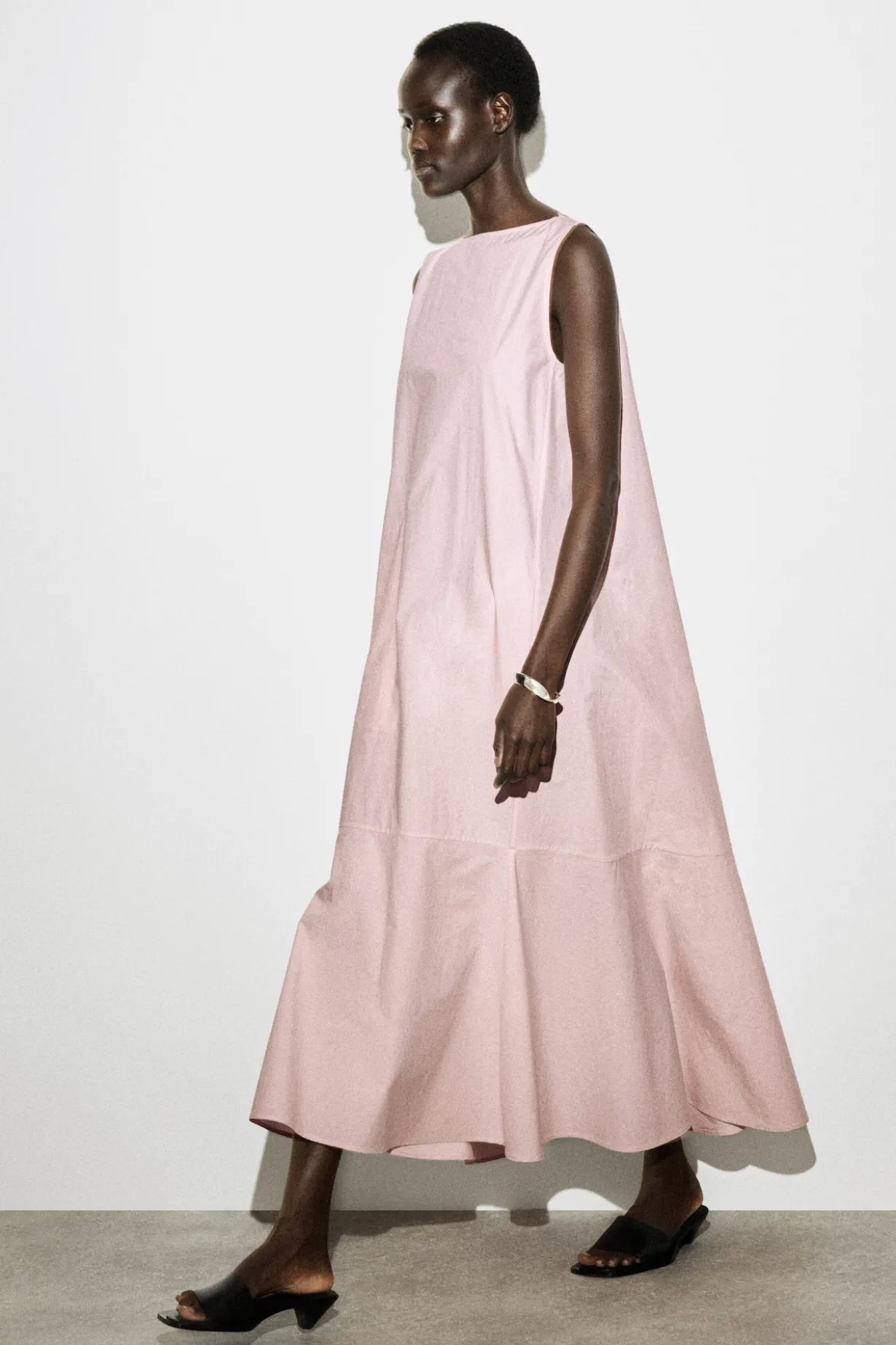 DROPPED-HEM COTTON MIDI DRESS