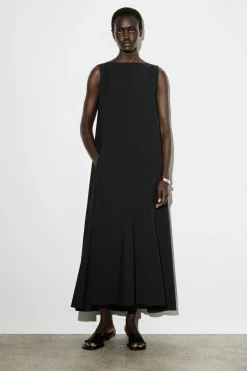 DROPPED-HEM COTTON MIDI DRESS
