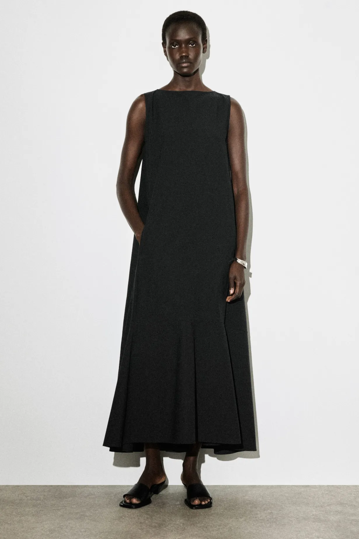 DROPPED-HEM COTTON MIDI DRESS