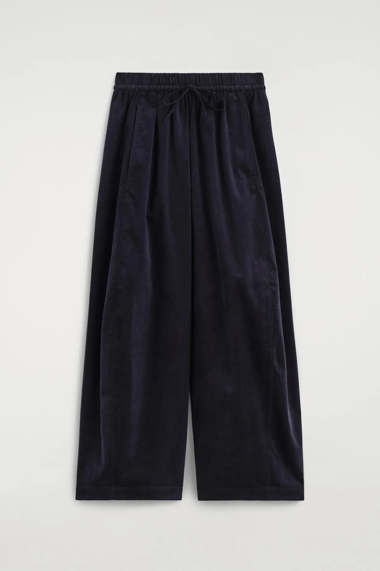 ELASTICATED CORDUROY BARREL-LEG PANTS