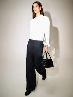 ELASTICATED LINEN BARREL-LEG PANTS