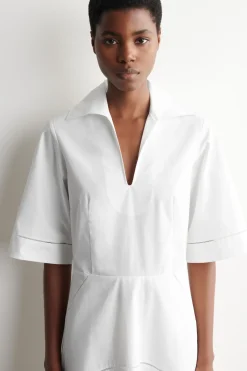 EMBROIDERED PIMA COTTON MIDI DRESS