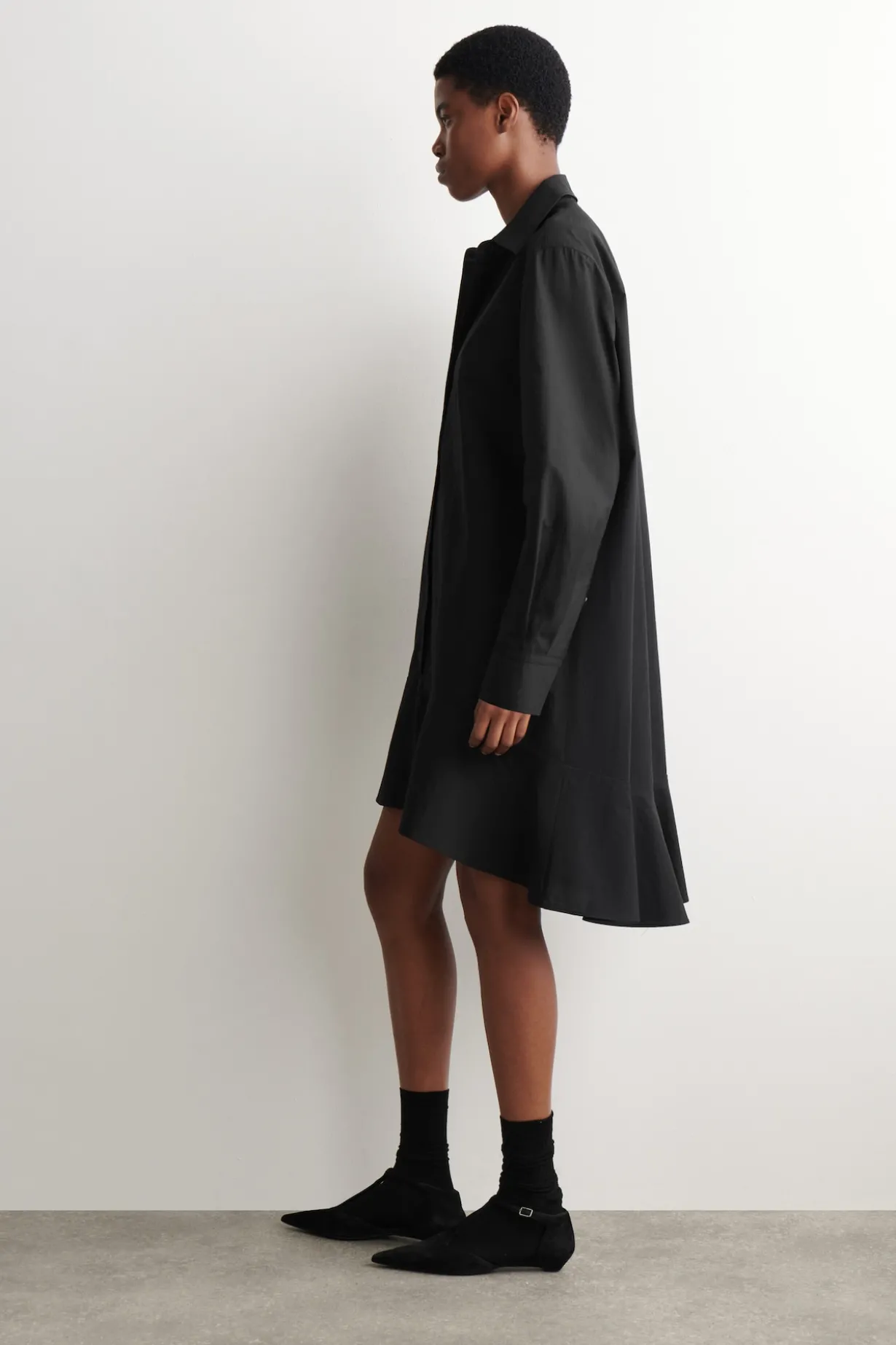 FLARED COTTON MINI SHIRT DRESS