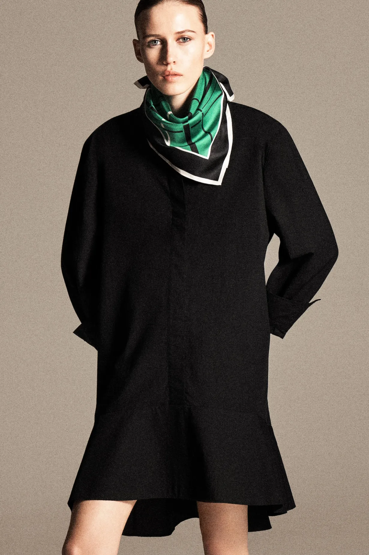 FLARED COTTON MINI SHIRT DRESS