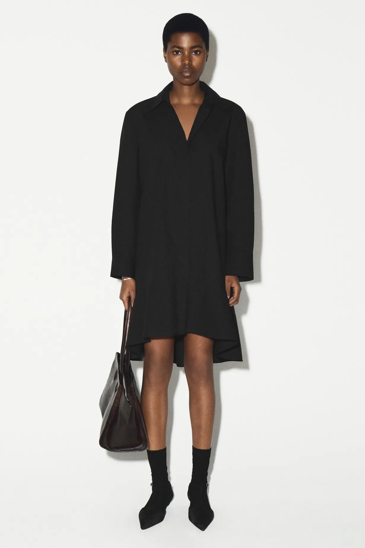FLARED COTTON MINI SHIRT DRESS