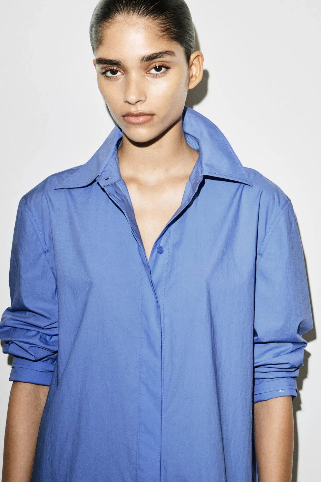 FLARED COTTON MINI SHIRT DRESS