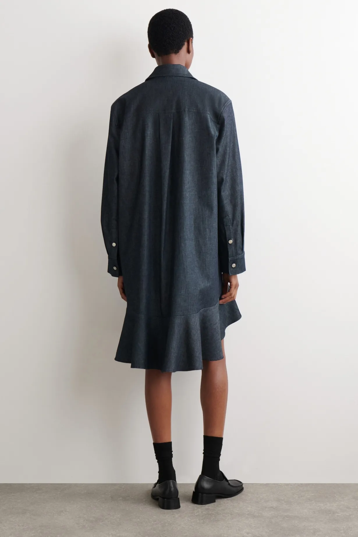FLARED DENIM MINI SHIRT DRESS