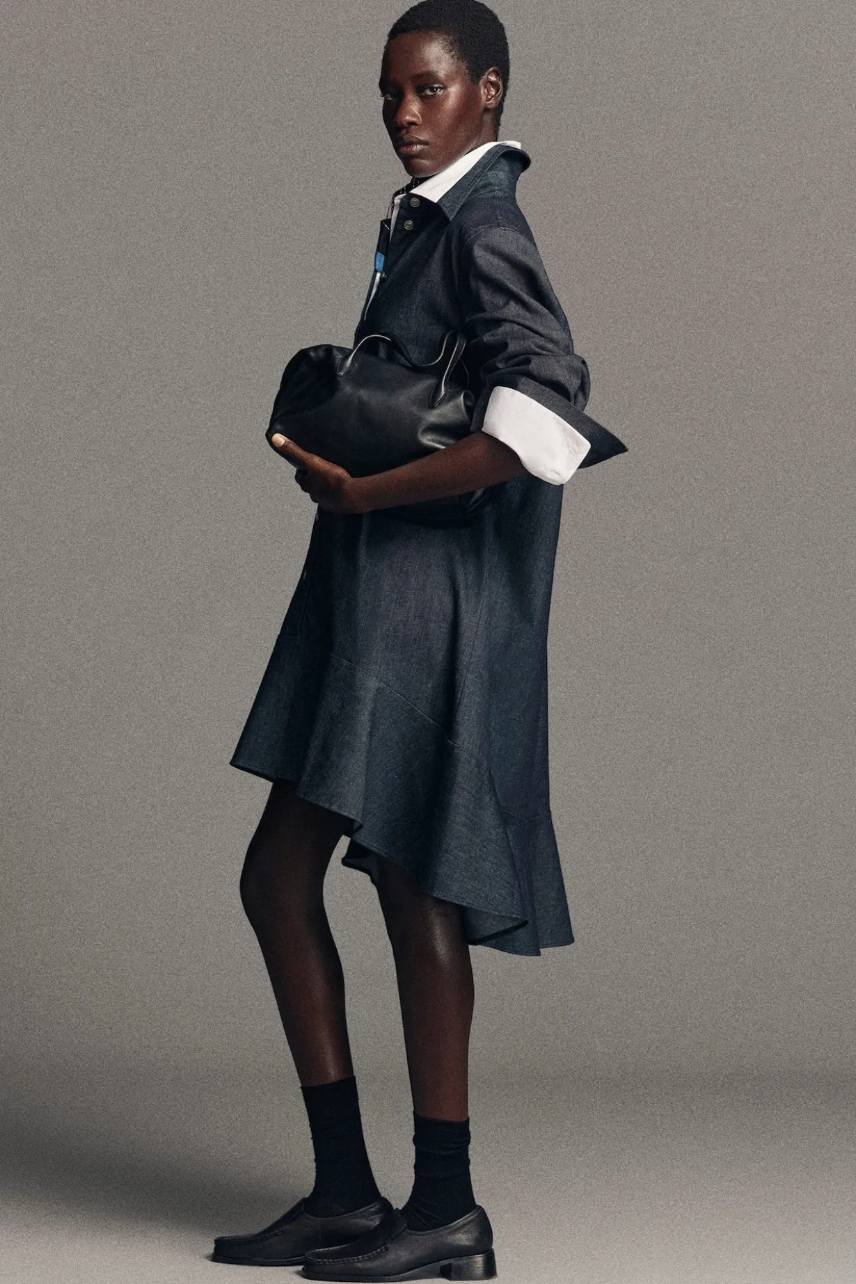 FLARED DENIM MINI SHIRT DRESS
