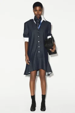 FLARED DENIM MINI SHIRT DRESS