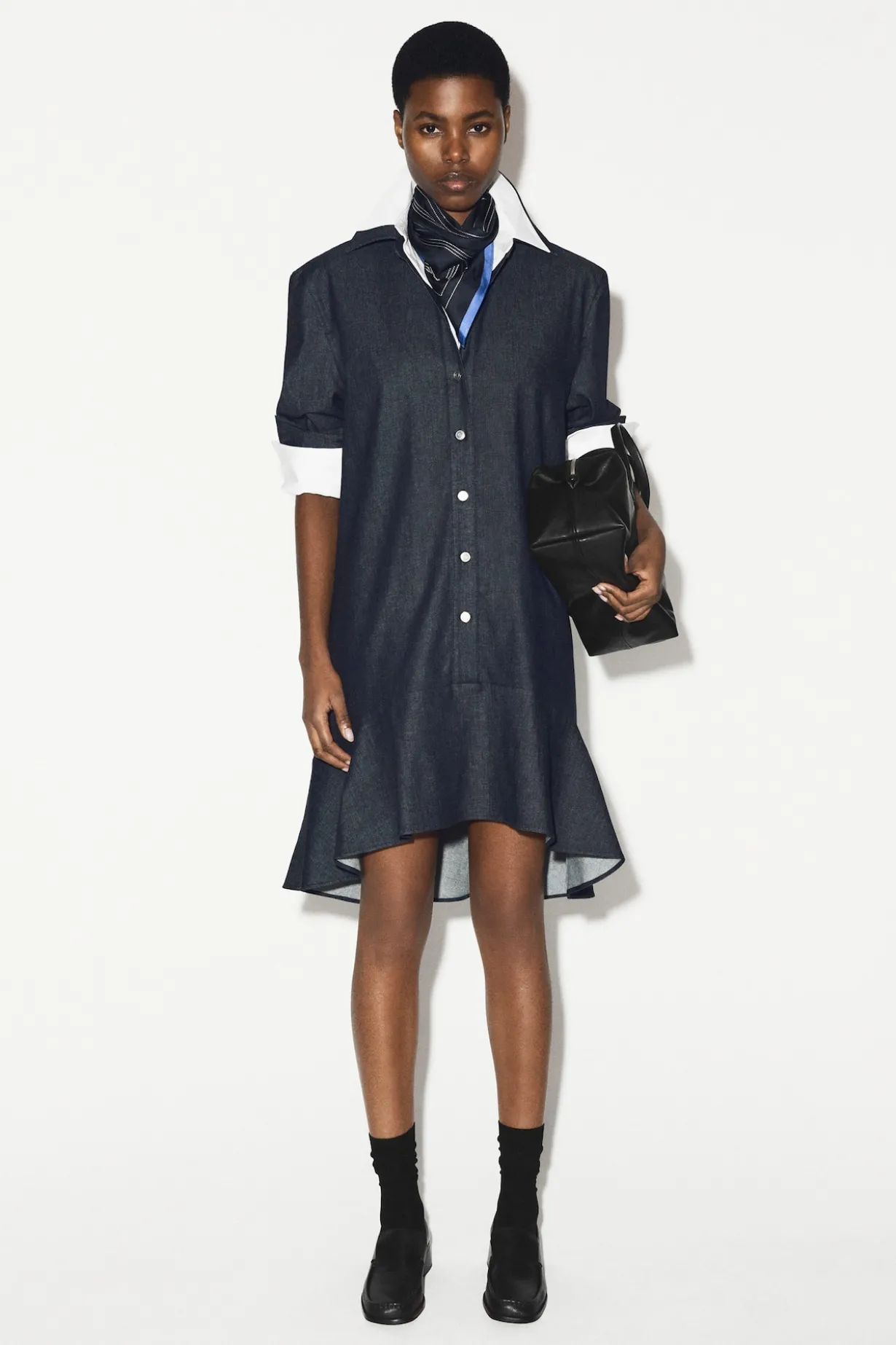 FLARED DENIM MINI SHIRT DRESS