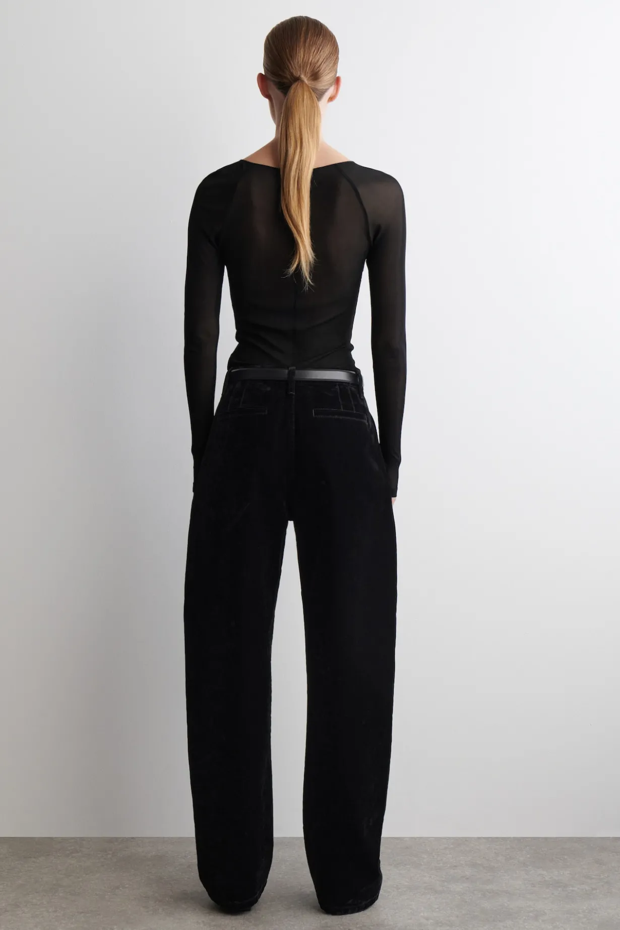 FLOCKED-DENIM BARREL-LEG PANTS