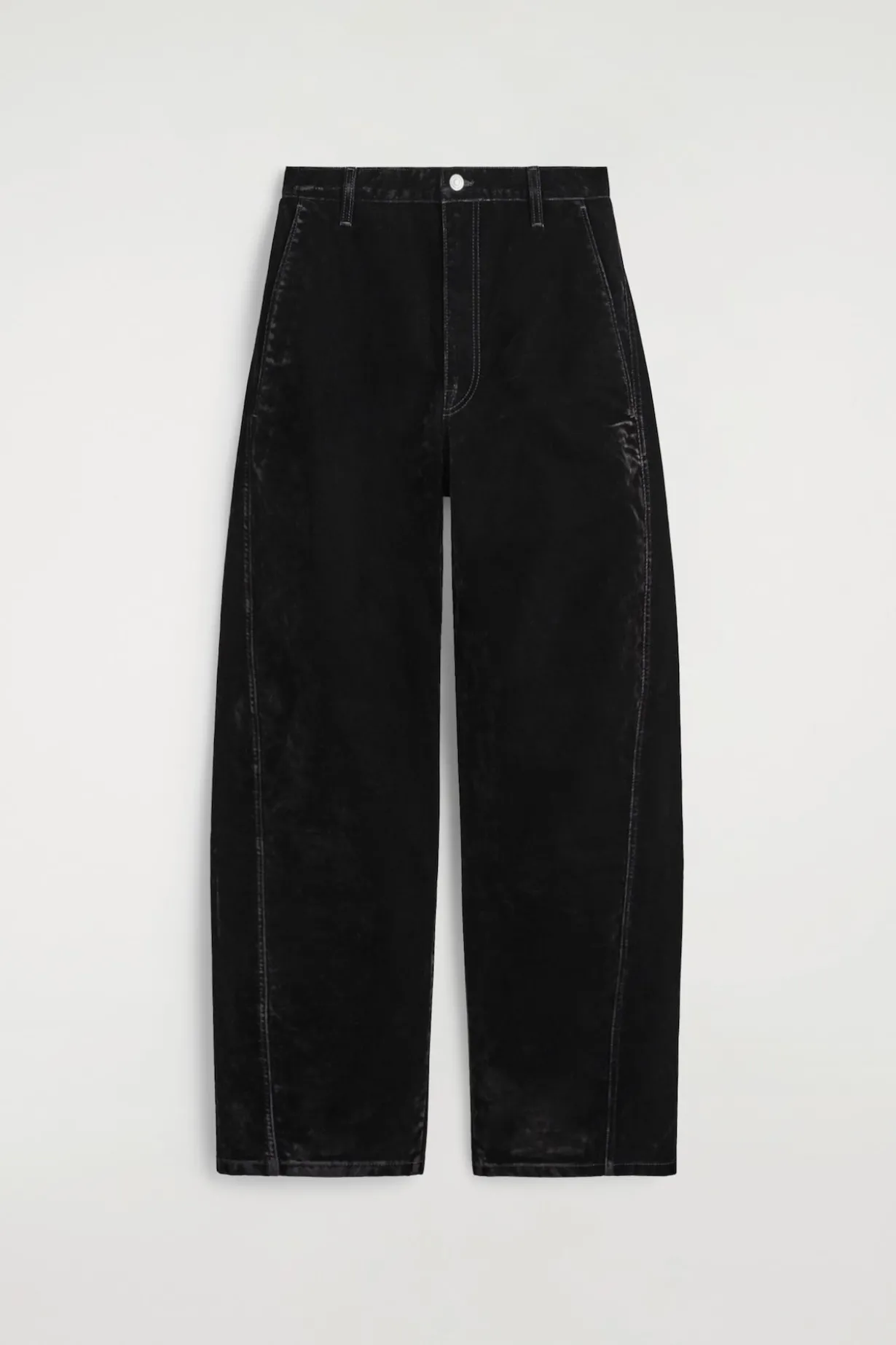 FLOCKED-DENIM BARREL-LEG PANTS