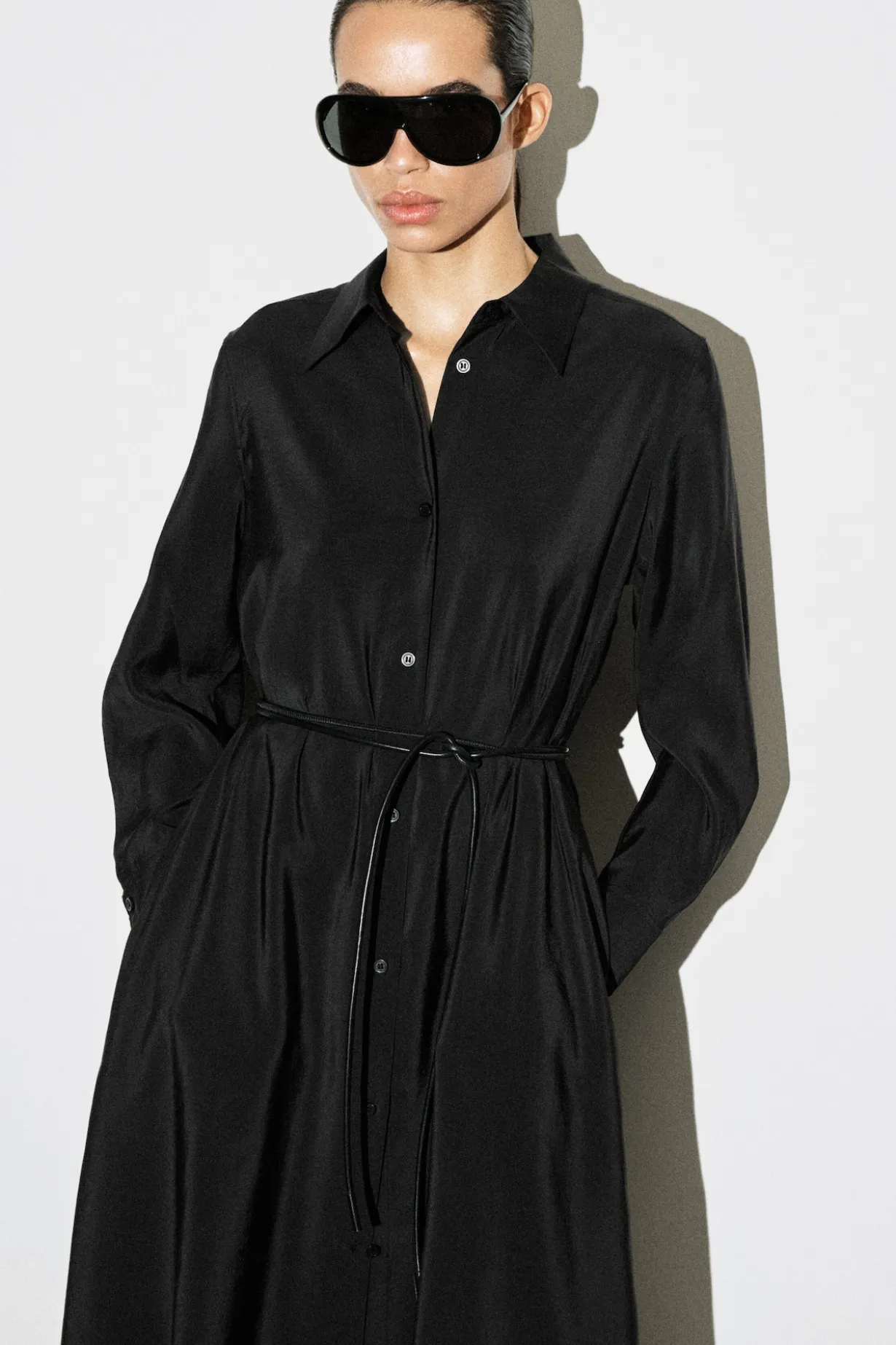 FLUID MIDI SHIRT DRESS