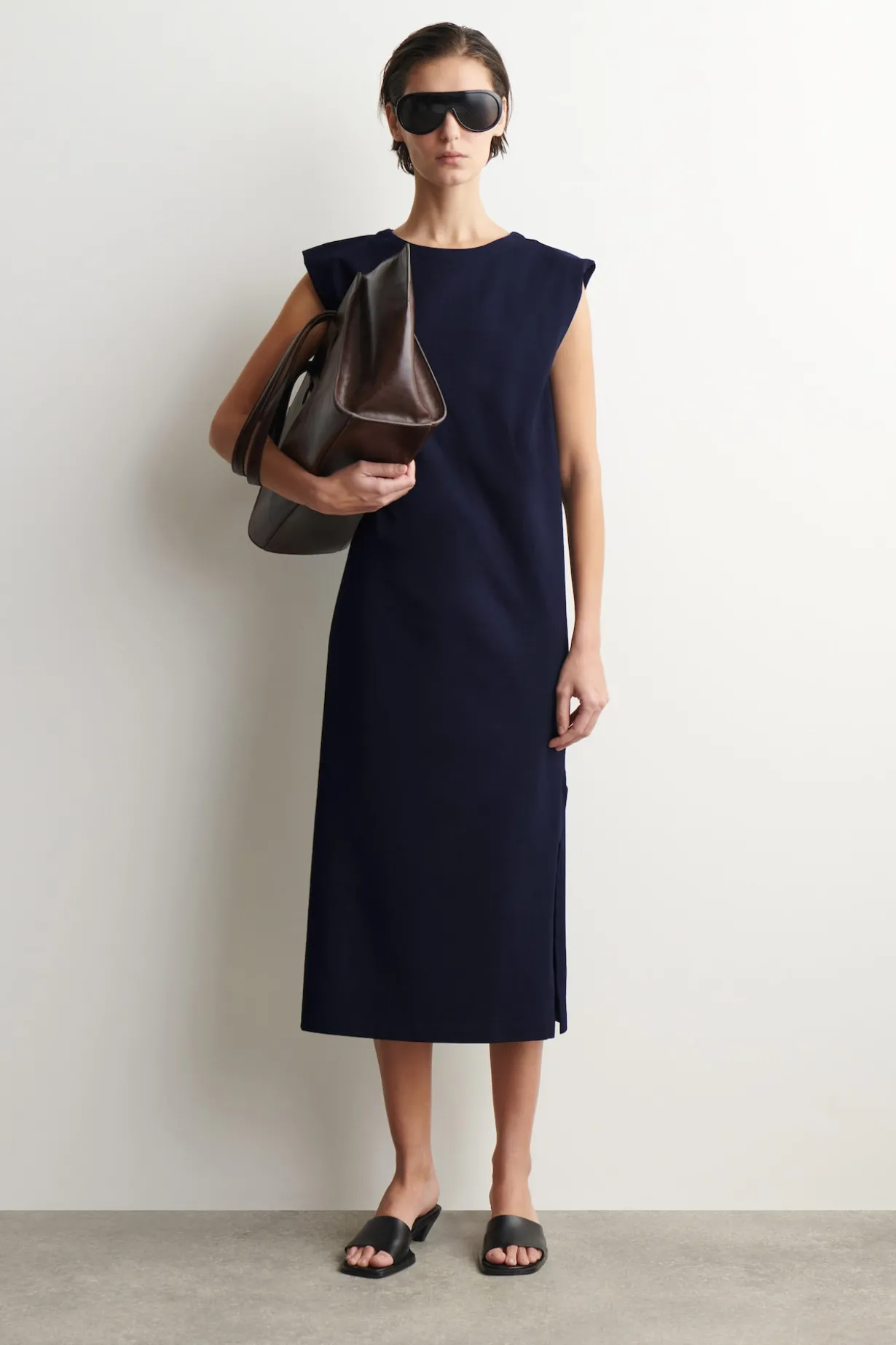 FOLDED-SHOULDER COTTON-JERSEY MIDI DRESS