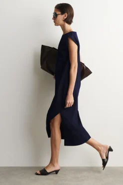 FOLDED-SHOULDER COTTON-JERSEY MIDI DRESS